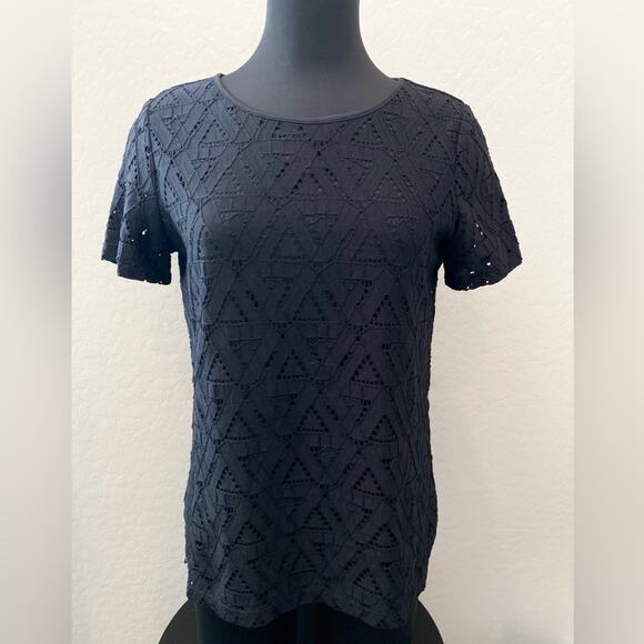 MARC NEW YORK | Andrew Marc Black Eyelet Short Sleeve Blouse | Size Small - Picture 2 of 7